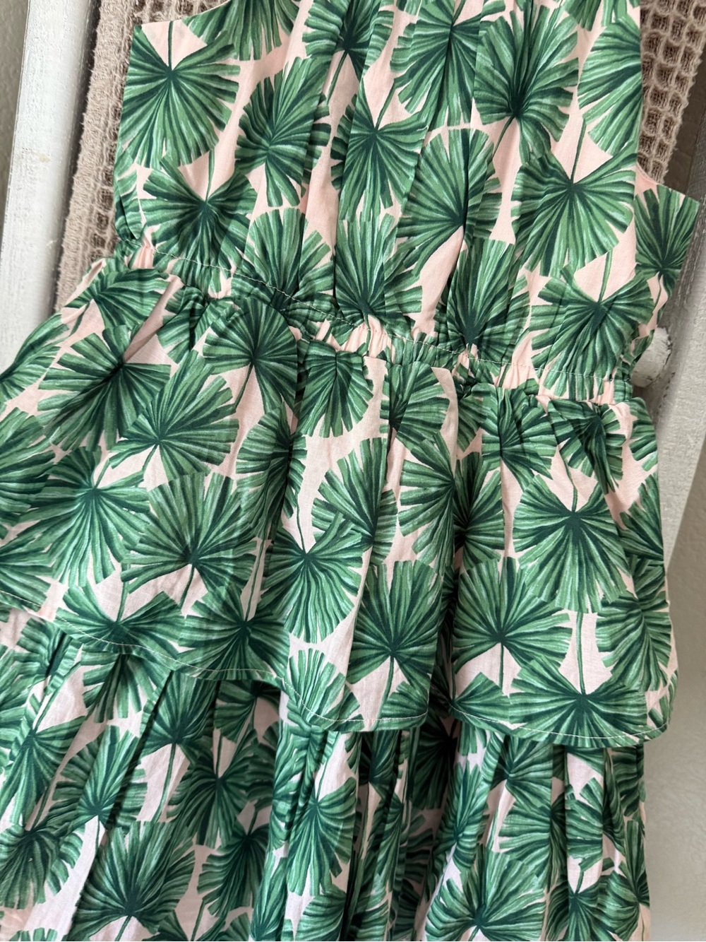 Janie and Jack Cream Dress with Green Palm Print - Picture 3 of 5